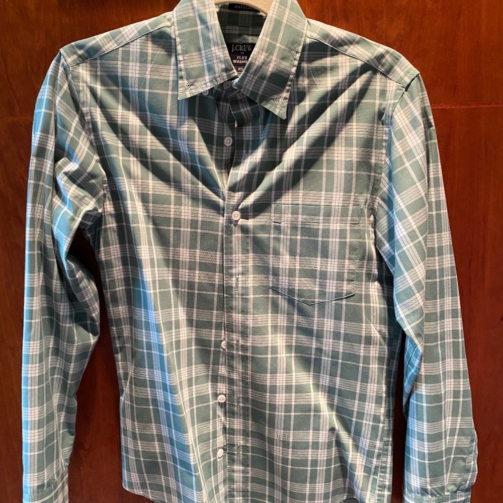 Mens J Crew Sage Green Plaid Slim Cut Button Down